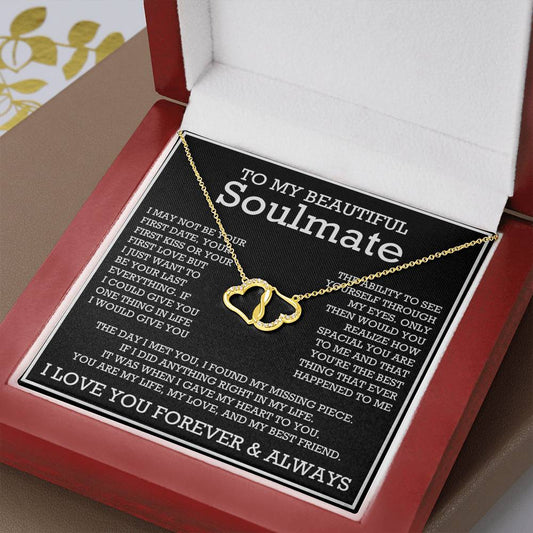To My Beautiful Soulmate 10K solid yellow gold Everlasting Love Necklace Gift for Anniversary Birthday Valentine with Message Card