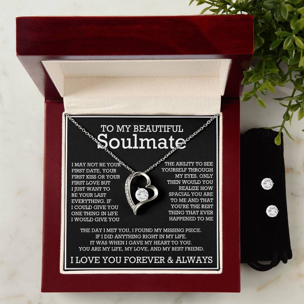 To My Beautiful Soulmate Forever Love Necklace Gift for Anniversary Birthday Valentine with Message Card