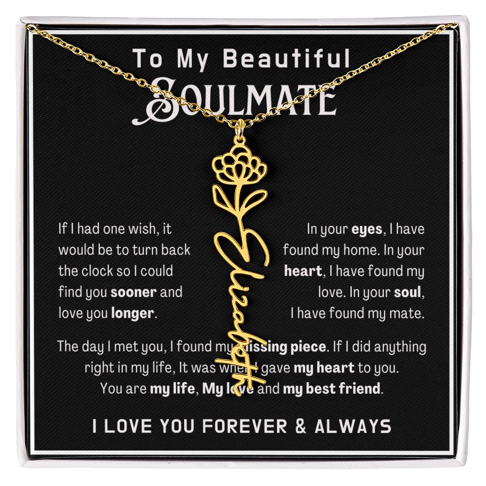Personalized Soulmate Necklace, Flower Name Necklace Gold Name Necklace with Box Chain  Perfect Gift for Her Personalized Gifts, Gifts for Girlfriend, Gifts for Wife