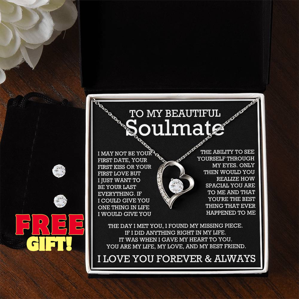 To My Beautiful Soulmate Forever Love Necklace Gift for Anniversary Birthday Valentine with Message Card