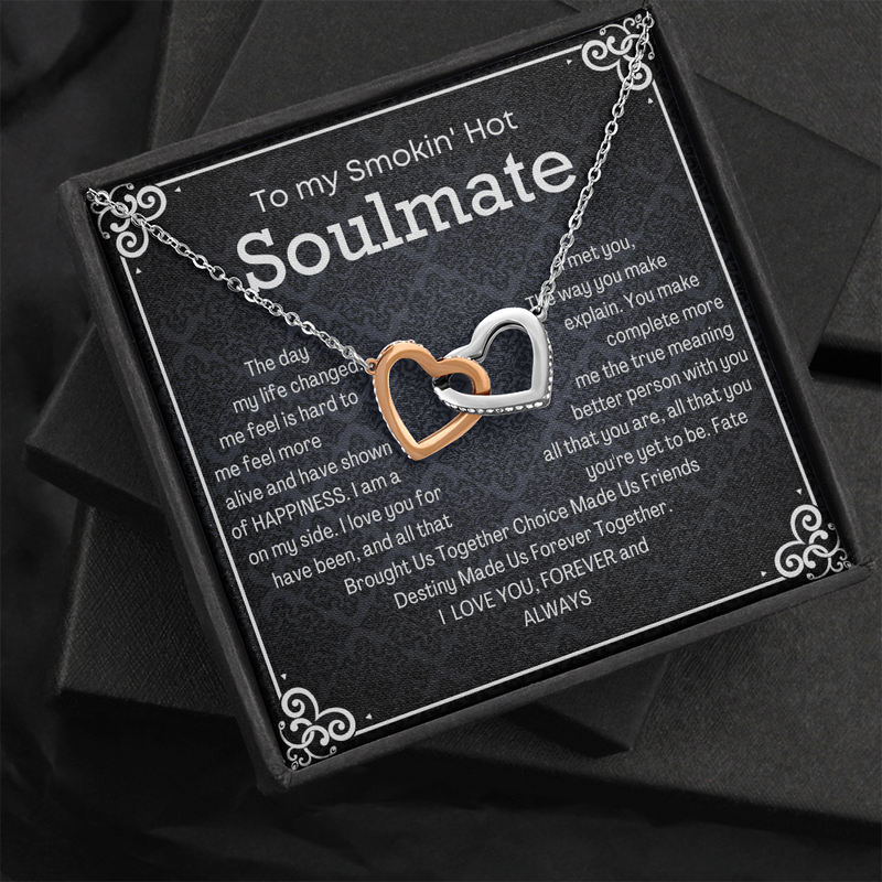 To my Soulmate Interlocking Hearts Necklace message card