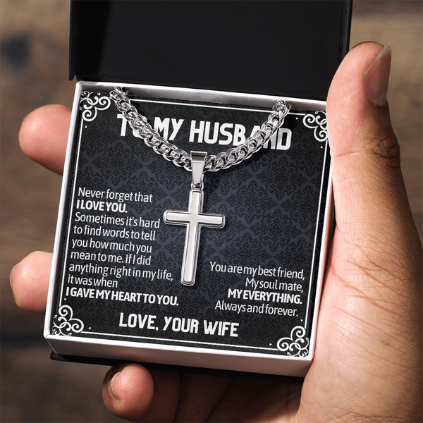 Artisan Cross Cuban Link Chain To My Husband message card