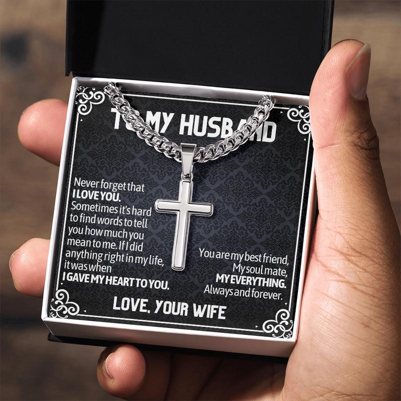 Artisan Cross Cuban Link Chain To My Husband message card