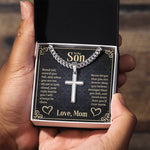 To my Son Artisan Cross Cuban Link Chain message card