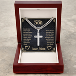To my Son Artisan Cross Cuban Link Chain message card