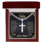 To my Son Artisan Cross Cuban Link Chain message card