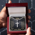 To my Son Artisan Cross Cuban Link Chain message card