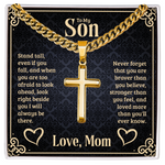 To my Son Artisan Cross Cuban Link Chain message card