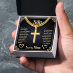 To my Son Artisan Cross Cuban Link Chain message card