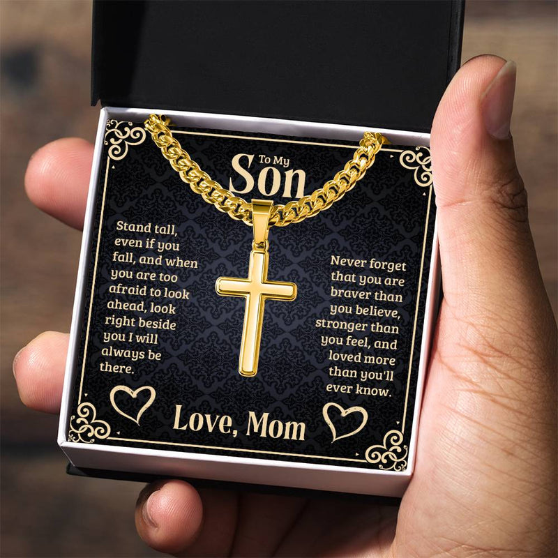 To my Son Artisan Cross Cuban Link Chain message card