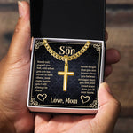 To my Son Artisan Cross Cuban Link Chain message card