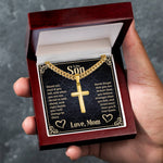 To my Son Artisan Cross Cuban Link Chain message card