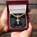 To my Son Artisan Cross Cuban Link Chain message card