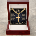 To my Son Artisan Cross Cuban Link Chain message card